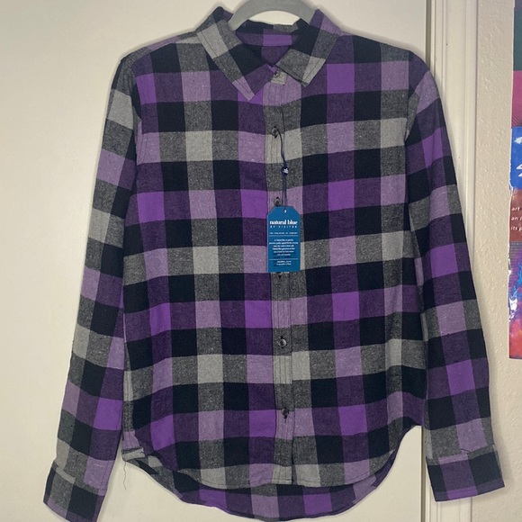 Natural Blue by Visitor Tops - Natural Blue by Visitor Purple Flannel
